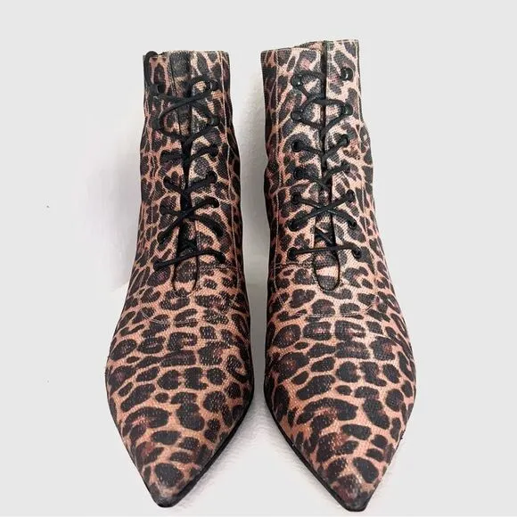 Saint Laurent Paris Cheetah Lace Up Booties Kitten Heel Gold Metallic EUC 10.5