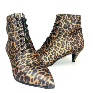 Saint Laurent Paris Cheetah Lace Up Booties Kitten Heel Gold Metallic EUC 10.5