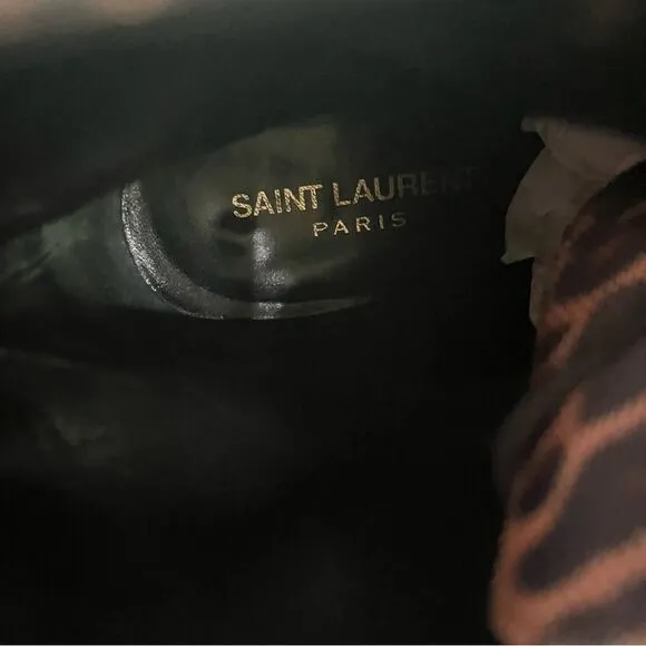Saint Laurent Paris Cheetah Lace Up Booties Kitten Heel Gold Metallic EUC 10.5