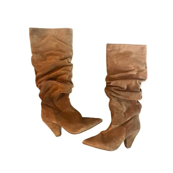 Saks Fifth Ave Leather Suede Tall Scrunch slouch Boots Knee length size 37