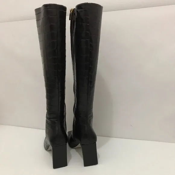 SAKS FIFTH AVENUE Croc-Embossed Leather Knee-High Boots Size 9
