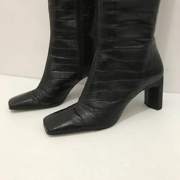 SAKS FIFTH AVENUE Croc-Embossed Leather Knee-High Boots Size 9