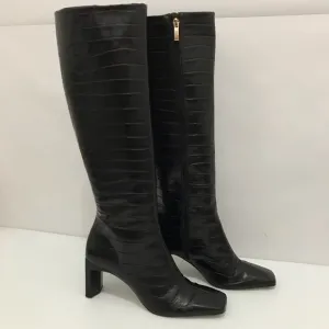 SAKS FIFTH AVENUE Croc-Embossed Leather Knee-High Boots Size 9