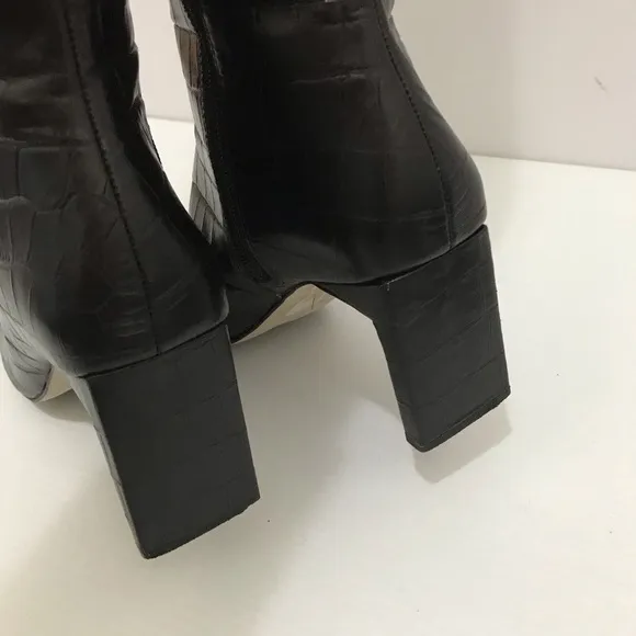 SAKS FIFTH AVENUE Croc-Embossed Leather Knee-High Boots Size 9
