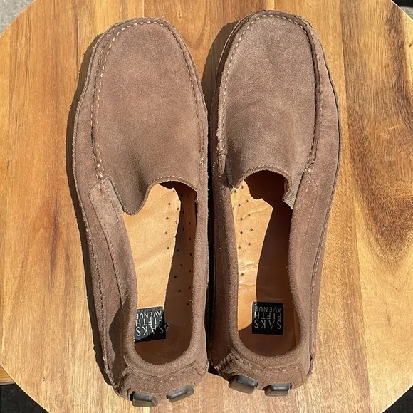 Saks Fifth Avenue Suede Leather Driver Loafers Light Brown Suede Size 11.5
