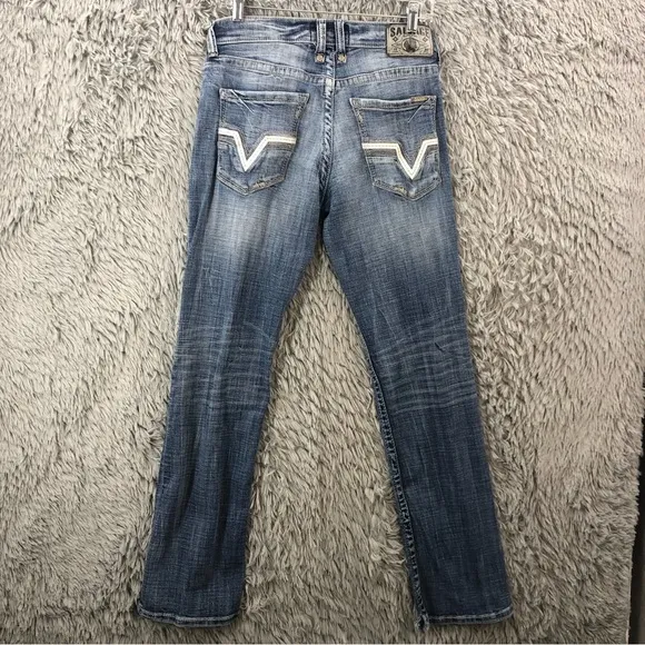 Salvage Jeans Buckle Mens 31R Mayhem Straight Leg Regular Fit Whiskered