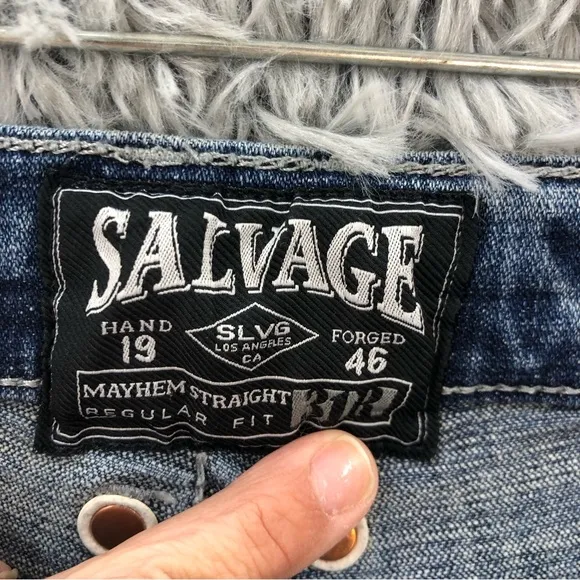 Salvage Jeans Buckle Mens 31R Mayhem Straight Leg Regular Fit Whiskered