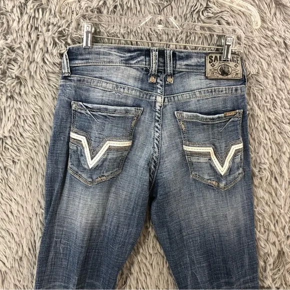 Salvage Jeans Buckle Mens 31R Mayhem Straight Leg Regular Fit Whiskered