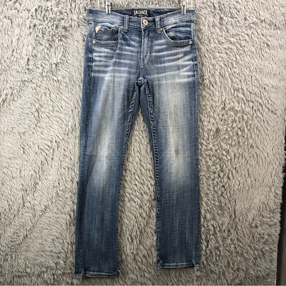 Salvage Jeans Buckle Mens 31R Mayhem Straight Leg Regular Fit Whiskered