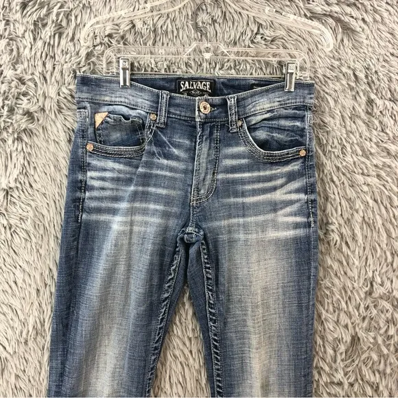 Salvage Jeans Buckle Mens 31R Mayhem Straight Leg Regular Fit Whiskered
