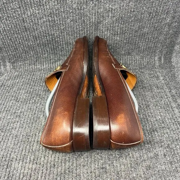 Salvatore Ferragamo Bit Loafers Dress Shoes Oxford Brown Leather Gold Mens 13 D