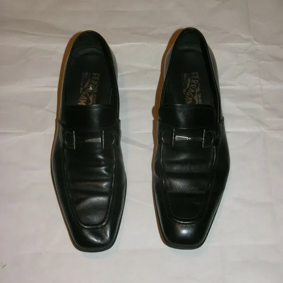 Salvatore Ferragamo Black Leather Gancini Bit Loafers 10D