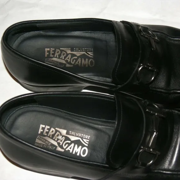 Salvatore Ferragamo Black Leather Gancini Bit Loafers 10D