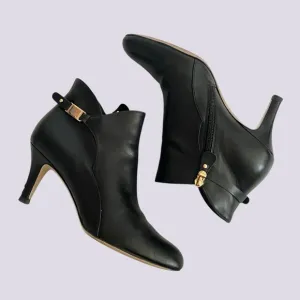 Salvatore Ferragamo Chiara Black Leather Pump Ankle Boots Booties SZ 7