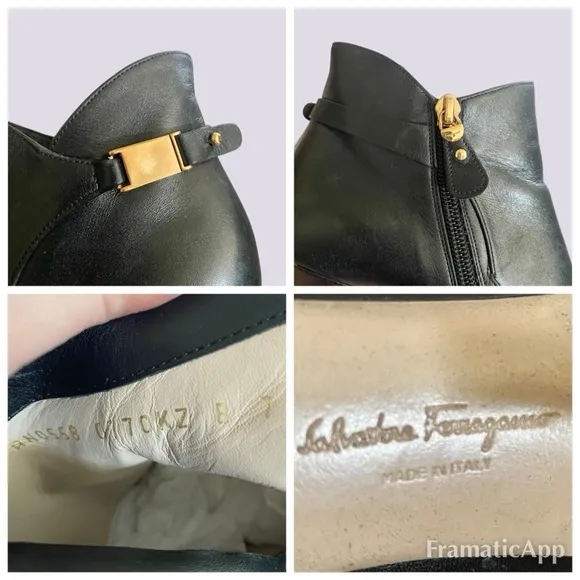 Salvatore Ferragamo Chiara Black Leather Pump Ankle Boots Booties SZ 7