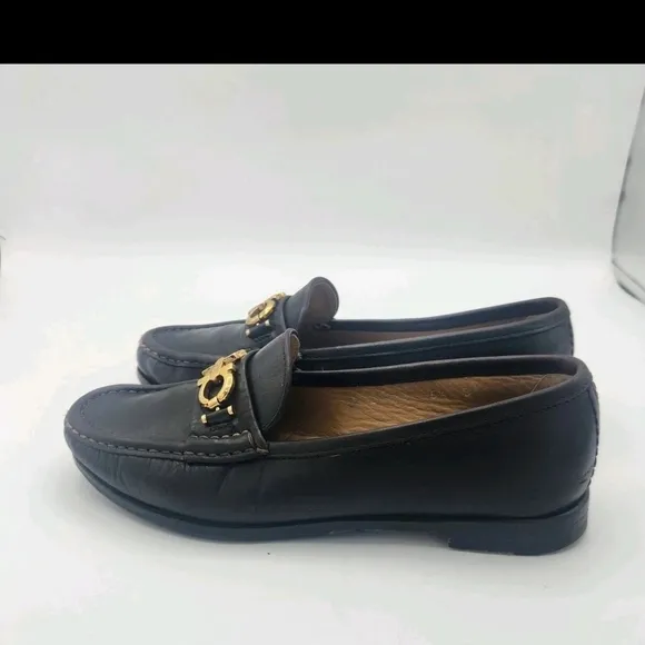 Salvatore Ferragamo Horsebit Leather Loafer Heels Brown Leather Women Size 5.5 B