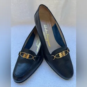 Salvatore Ferragamo Lizard Chain-Link Accents Women's Loafer - Black - 6