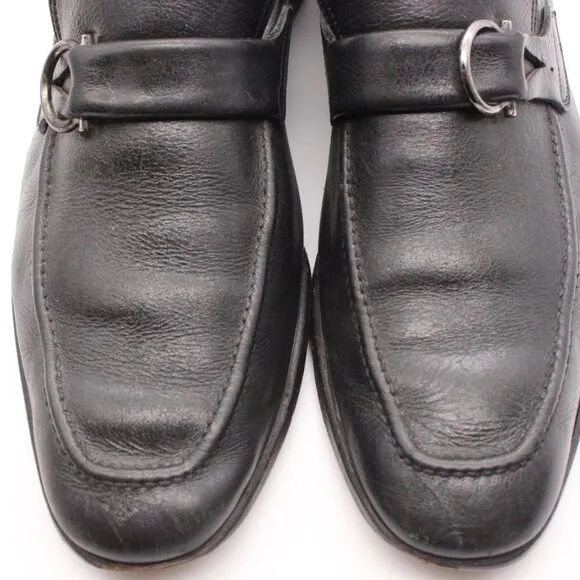 Salvatore Ferragamo Mens Size  8.5 D Black Leather logo Slip On Loafers G59773