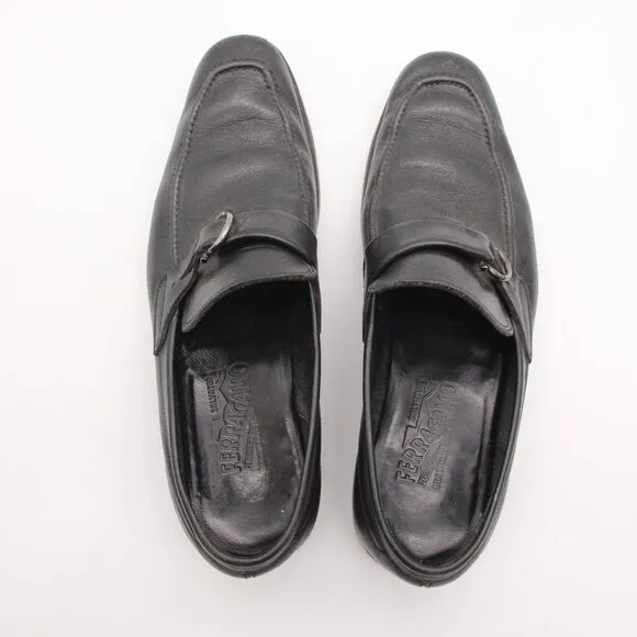 Salvatore Ferragamo Mens Size  8.5 D Black Leather logo Slip On Loafers G59773