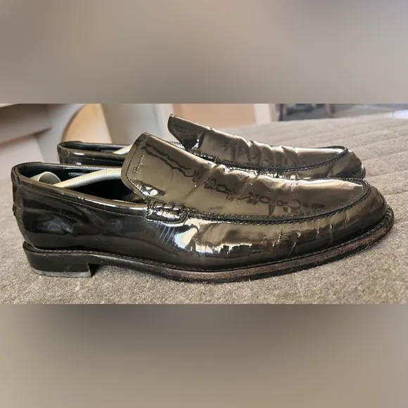 Salvatore Ferragamo Rare Sz 11 D Dark Green Patent Leather Loafers Orig $900