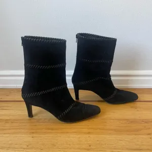 Salvatore Ferragamo Suede Heeled Boots with Whipstich Trim, Women's Size 8.5