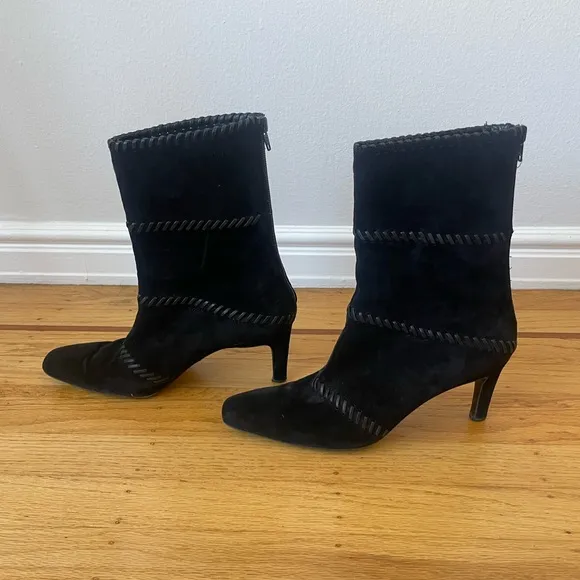 Salvatore Ferragamo Suede Heeled Boots with Whipstich Trim, Women's Size 8.5
