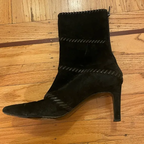 Salvatore Ferragamo Suede Heeled Boots with Whipstich Trim, Women's Size 8.5