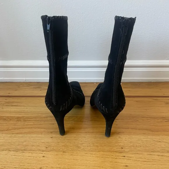 Salvatore Ferragamo Suede Heeled Boots with Whipstich Trim, Women's Size 8.5