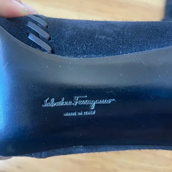 Salvatore Ferragamo Suede Heeled Boots with Whipstich Trim, Women's Size 8.5