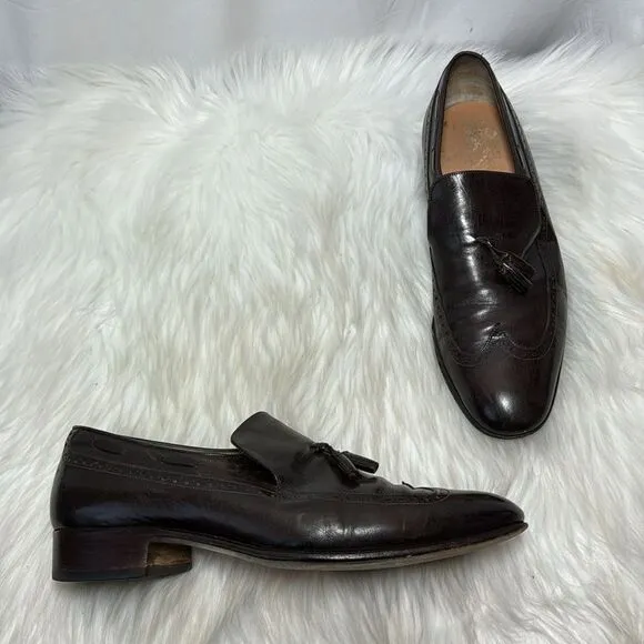 Salvatore Ferragamo Brown Leather Wingtip Tassel Loafers Sz 8D