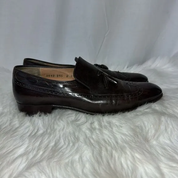 Salvatore Ferragamo Brown Leather Wingtip Tassel Loafers Sz 8D