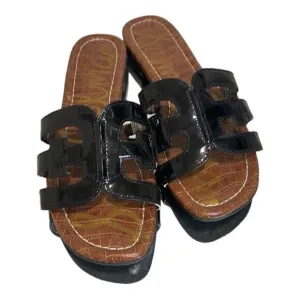 SAM EDELMAN Bay Flat Patent Leather Sandals | black | size 7.5