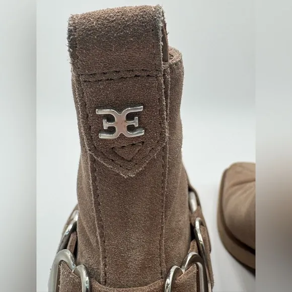 Sam Edelman Bellamie Stacked Heel Squared Toe Pull on Ankle Boots in Deep Taupe
