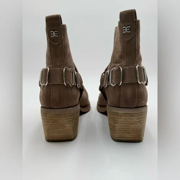 Sam Edelman Bellamie Stacked Heel Squared Toe Pull on Ankle Boots in Deep Taupe