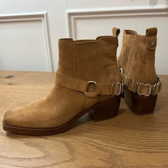 Sam Edelman Bellamie Suede Riding Heel Biker Boots - Size 7.5 - EUC - Tan