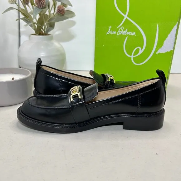 Sam Edelman Christy Leather Loafer Black Women 6.5 NWB Silver/Gold Embellishment
