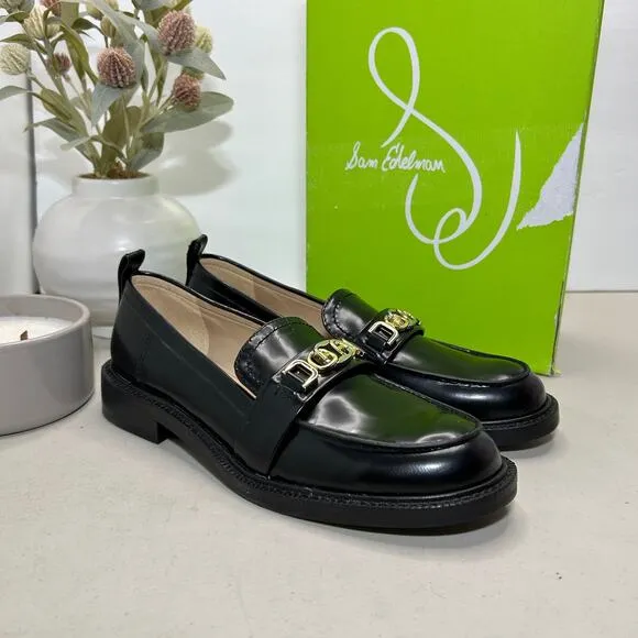 Sam Edelman Christy Leather Loafer Black Women 6.5 NWB Silver/Gold Embellishment