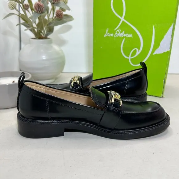 Sam Edelman Christy Leather Loafer Black Women 6.5 NWB Silver/Gold Embellishment