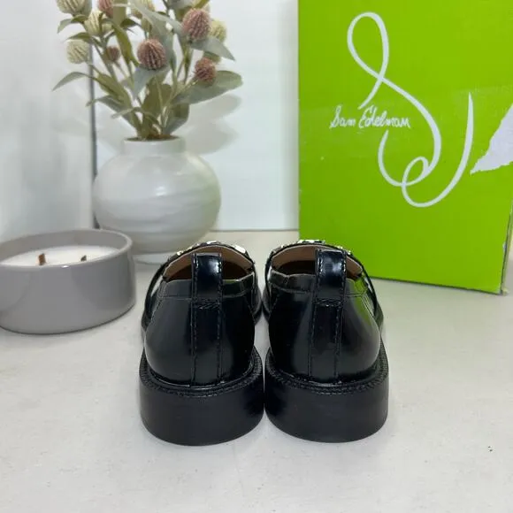 Sam Edelman Christy Leather Loafer Black Women 6.5 NWB Silver/Gold Embellishment