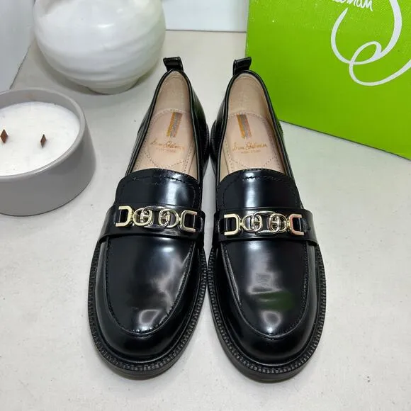 Sam Edelman Christy Leather Loafer Black Women 6.5 NWB Silver/Gold Embellishment