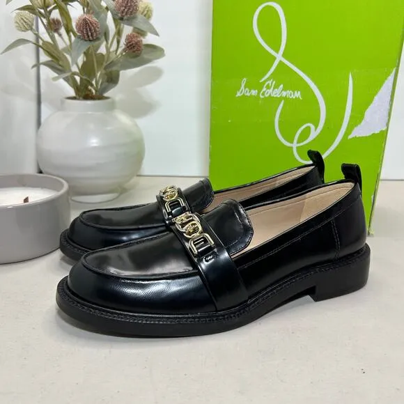 Sam Edelman Christy Leather Loafer Black Women 6.5 NWB Silver/Gold Embellishment