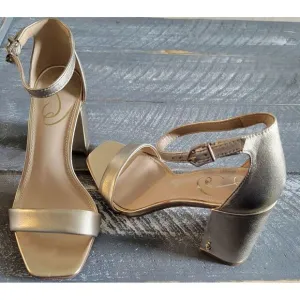 Sam Edelman Daniella Gold Leather Ankle Strap Block Heel Open‎ Toe Sandals 5.5 M
