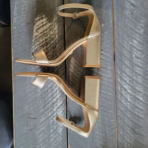 Sam Edelman Daniella Gold Leather Ankle Strap Block Heel Open‎ Toe Sandals 5.5 M