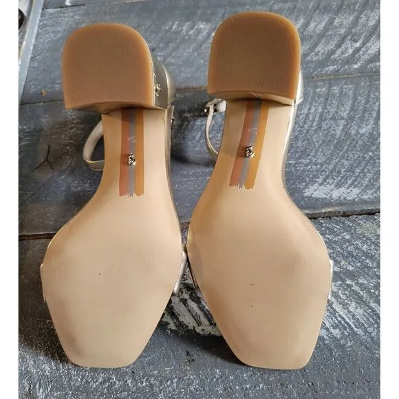 Sam Edelman Daniella Gold Leather Ankle Strap Block Heel Open‎ Toe Sandals 5.5 M