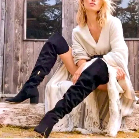 Sam Edelman Elina Over-the-Knee Black Suede Boots Size 10
