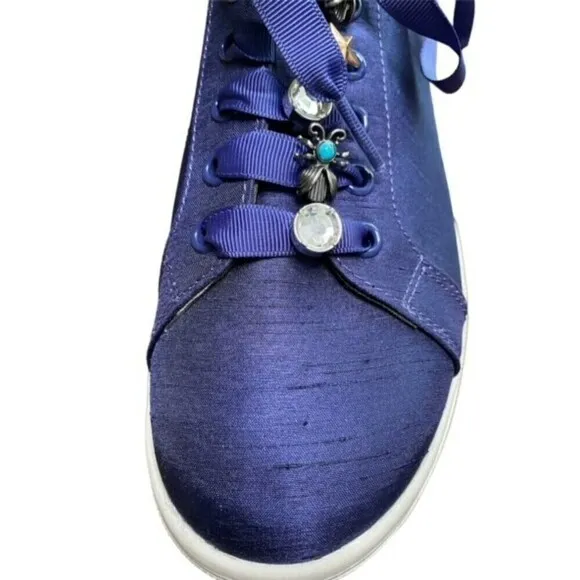 Sam Edelman Fashion Low Top Sneaker Size 10 M NWOB Poseidon Blue Silk Charms