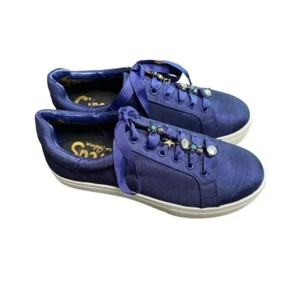 Sam Edelman Fashion Low Top Sneaker Size 10 M NWOB Poseidon Blue Silk Charms
