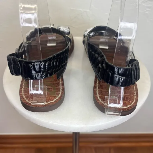 SAM EDELMAN Flat Leather Sandal Cow Hair Strappy Slingback Animal Print Shoe 6
