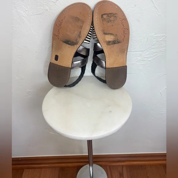 SAM EDELMAN Flat Leather Sandal Cow Hair Strappy Slingback Animal Print Shoe 6