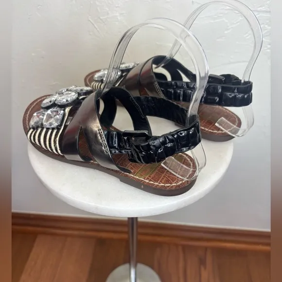 SAM EDELMAN Flat Leather Sandal Cow Hair Strappy Slingback Animal Print Shoe 6